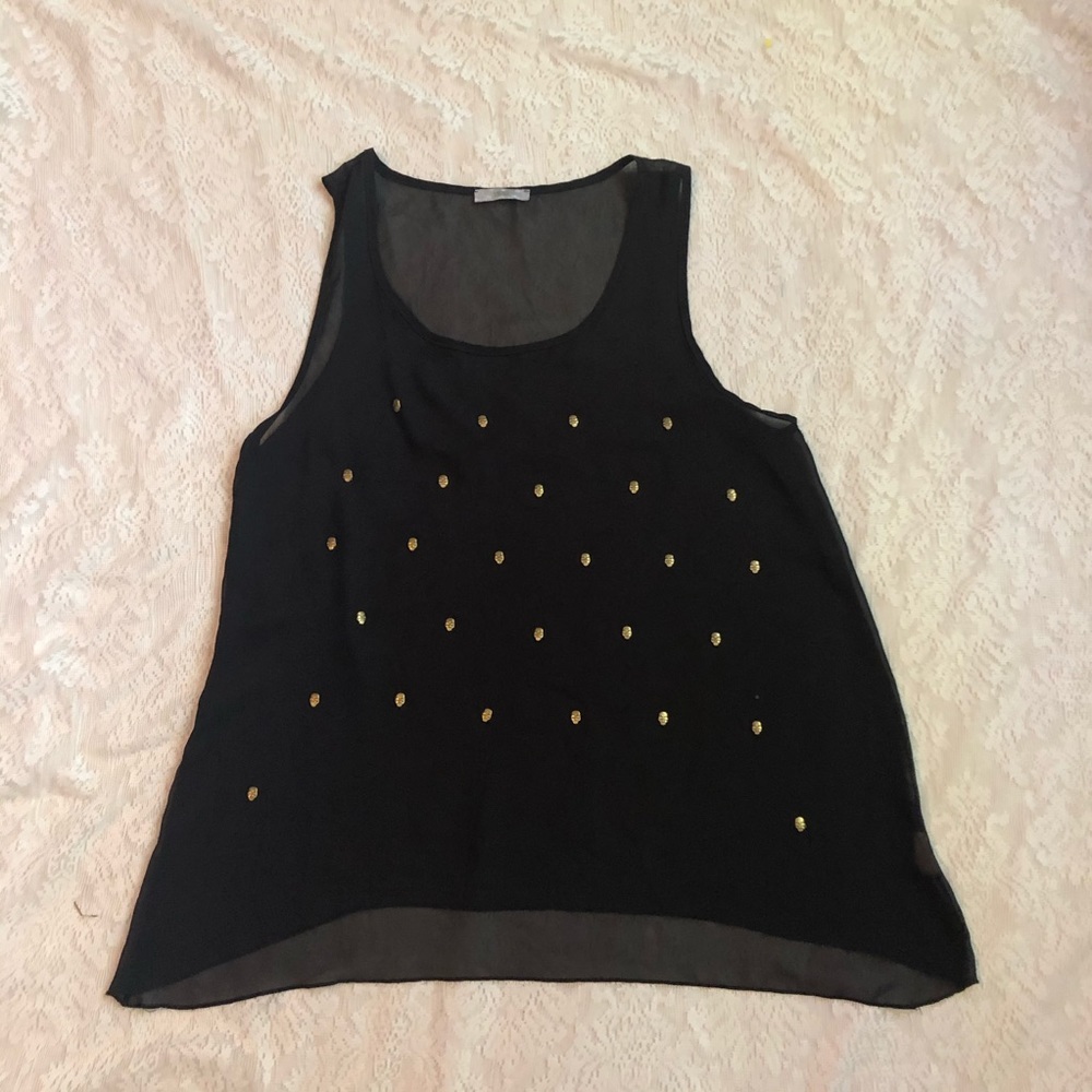 Issi gold studded skull sheer tank top